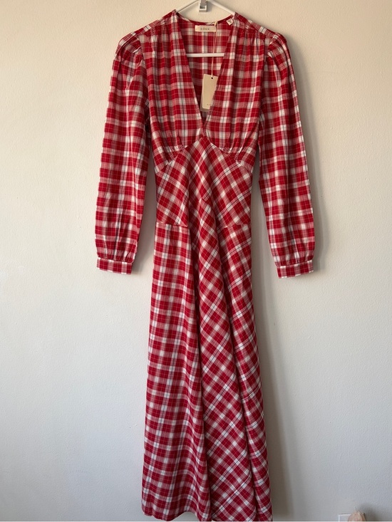 Doen Dresses & Skirts - NWT Doen Charleston Cotton V Neck Long Sleeve A Line Maxi Dress Alsace Plaid Red